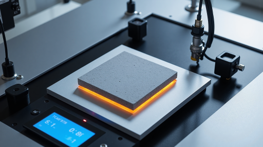 Professional quality testing equipment showing tile samples under laboratory conditions, precision measurement tools